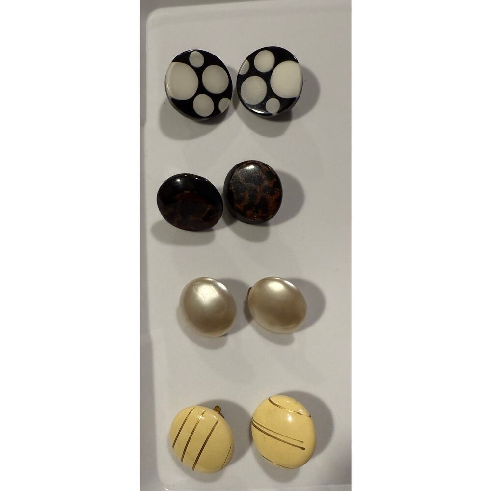 Vintage Button Shaped Clip-On Earrings Four Pairs